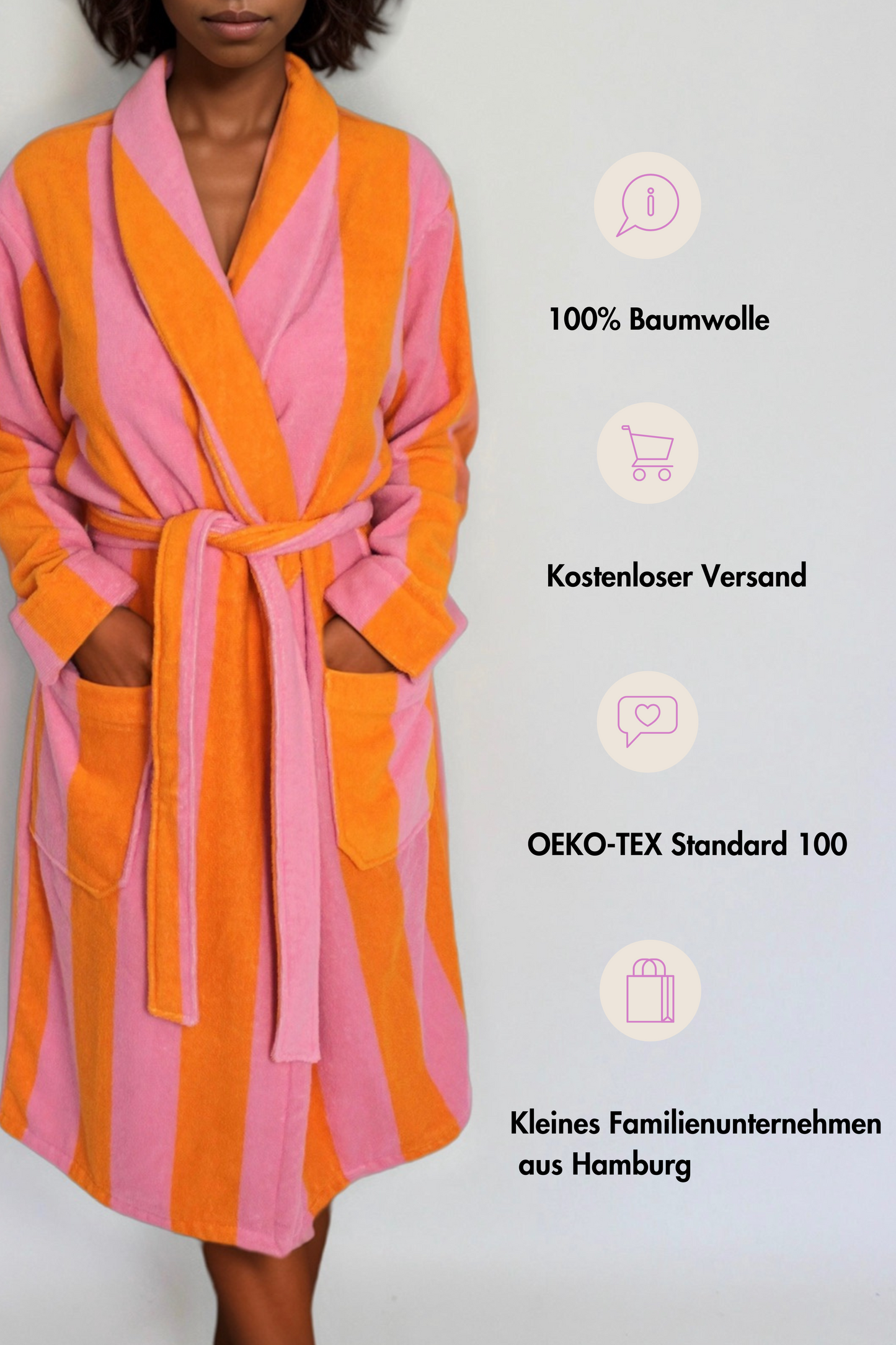 Bademantel aus Baumwolle in Orange/Rosa gestreift