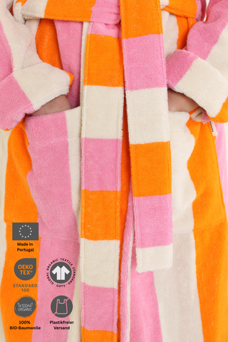 Bademantel mit Kapuze - Orange Pink Creme