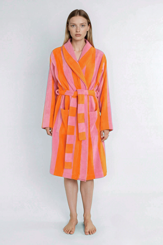 Bademantel mit Kragen - Orange Pink