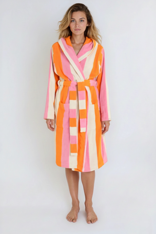 Bademantel mit Kapuze - Orange Pink Creme