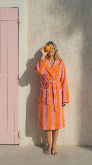 Bademantel mit Kapuze - Orange Pink